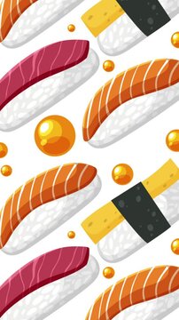 Seamless Sushi Animation with Colorful Background Transitions