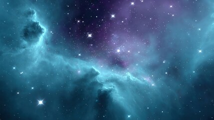 Ethereal nebula with vibrant turquoise clouds and distant stars in a cosmic expanse of deep space