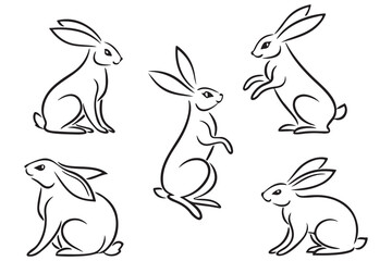 Bunny Line Art Drawing – Cute Rabbits One Line Illustration – Minimalist Animal Design