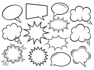 Comic Speech Bubble Clipart – Hand Drawn Pop Art Elements – Cartoon Style Outline Set