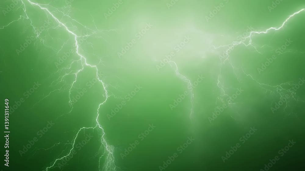 Poster bright white lightning illuminates a vibrant green screen backdrop, creating a dramatic and customiz