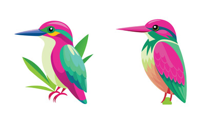 Obraz premium Two colorful stylized kingfisher birds illustration