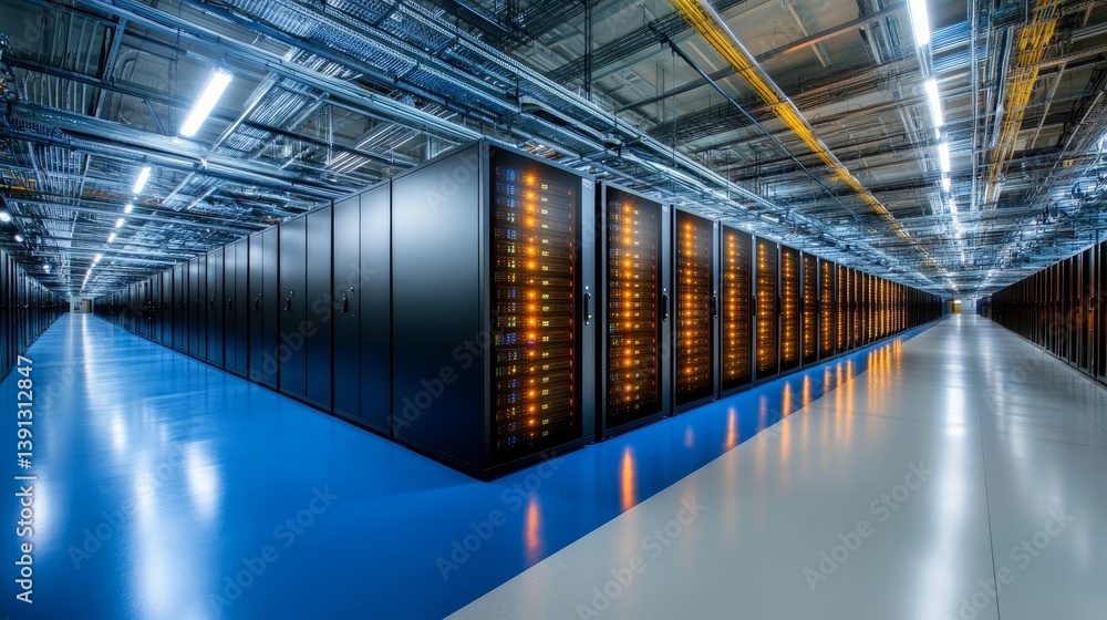 Aufkleber high-tech data center with server racks and bright led lights