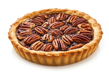 A realistic photo of Bourbon Pecan Tart, hyper-realistic, isolated on white