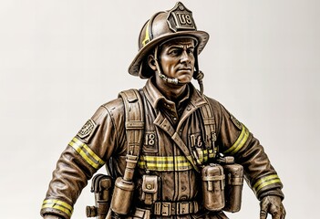Obraz premium Stunning A statue of a firefighter, isolated against a white background.