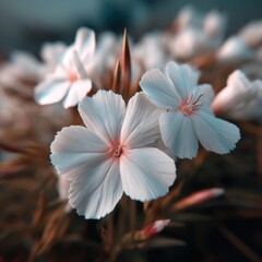 Fototapeta premium Serene floral beauty featuring delicate white blossoms with a soft focus and warm earthy tones creating a peaceful and inviting botanical scene