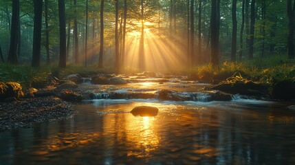 Obraz premium Sunlight bamboo forest stream