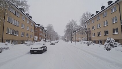 Snowy residential street in winter