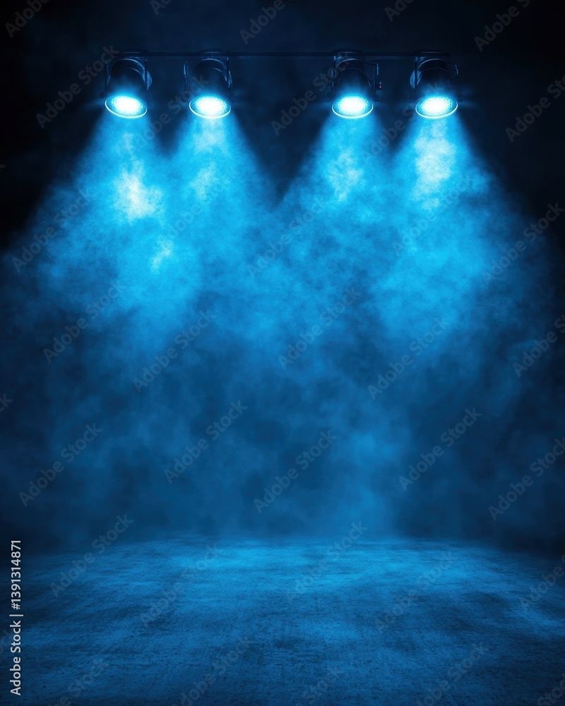 Aufkleber moody blue stage lighting illuminates an empty platform creating a dramatic atmosphere for performan