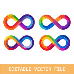 Colorful infinity symbol in rainbow gradient. Neurodiversity, inclusivity, awareness, autism acceptance concep set