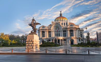 The Fine Arts Palace aka Palacio de Bellas Artes at dusk - Mexico City , Mexico
