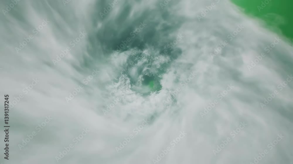 Aufkleber hurricane eye rotating counterclockwise, revealing intricate cloud structure against green screen ba