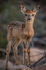 Fawn standing on rocks