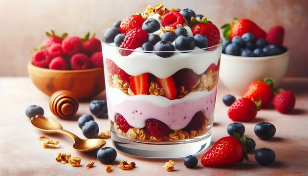 Berry Yogurt Parfait A layered mix of yogurt fresh berries grano