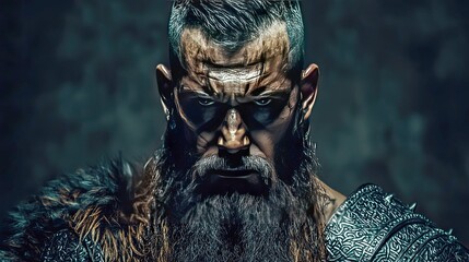 Obraz premium Grizzled Viking Warrior: A Dramatic Portrait of Norse Mythology and Legend
