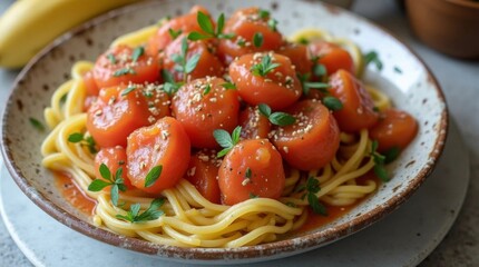pasta with tomato sauce and basil