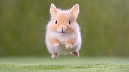 Fototapeta premium Adorable baby bunny in mid-air jump