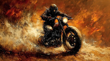 A Biker Riding Motorcycle Through Sand and Dirt with Speed