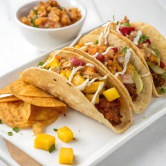 Fusion Tacos with Gourmet Toppings Isolated on White