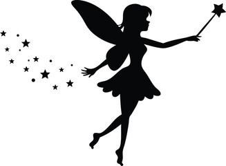 fairy with delicate wings silhouette vector,fairy with magic wand icon clip art
