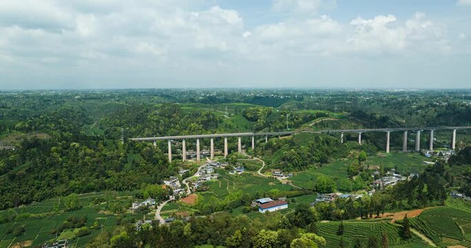 train bridge over the valley in Sichuan China