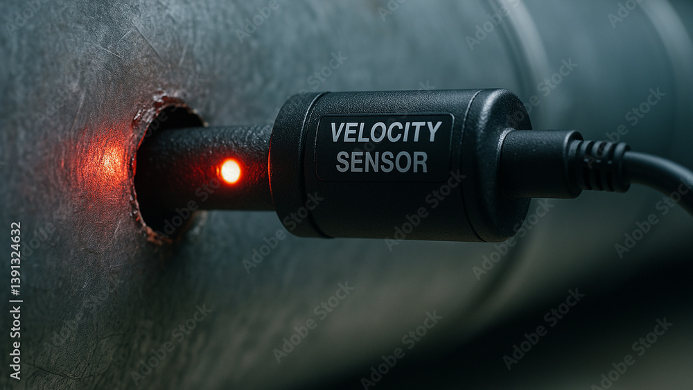 Poster velocity sensor is connected to air duct, showcasing advanced engineering monitoring airflow. this i