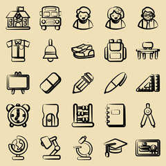 Icon set of school. School and education elements. Icons in hand drawn style. Good for prints, posters, logo, advertisement, infographics, etc.