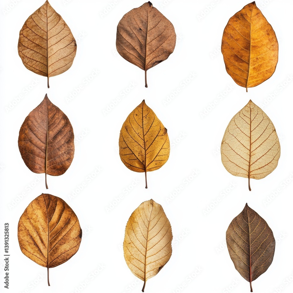 Aufkleber autumnal symphony nine deciduous leaves displayed in grid pattern on white backdrop capturing transi