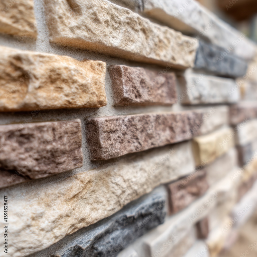 Poster captivating close up of a multi toned stone wall with beige brown and gray bricks in a rustic style 