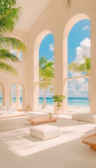 Obraz premium Beachfront Villa Interior with Tropical View.