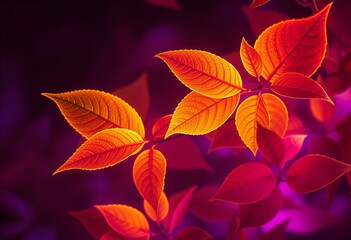 Fototapeta premium Featuring Neon glowing leaves, high quality