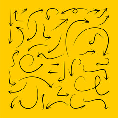 set of curved sketch arrows hand drawn pointing different directions