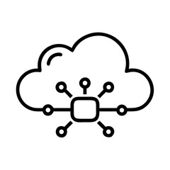 Cloud Computing Icon with Network Connections in Line Art  