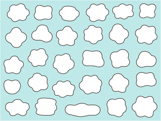 ゆるいふにゃふにゃフレームのベクターイラストセット。シェイプ、枠、装飾