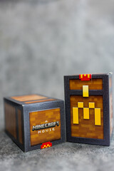 Fototapeta premium Bangkok, Thailand - April 8, 2025 : Box form McDonald’s Minecraft collectibles. Minecraft toy random box.
