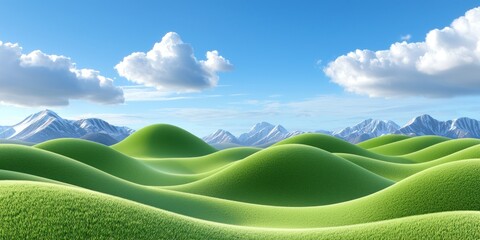 Obraz premium Rolling Green Hills Under a Blue Sky with Mountains