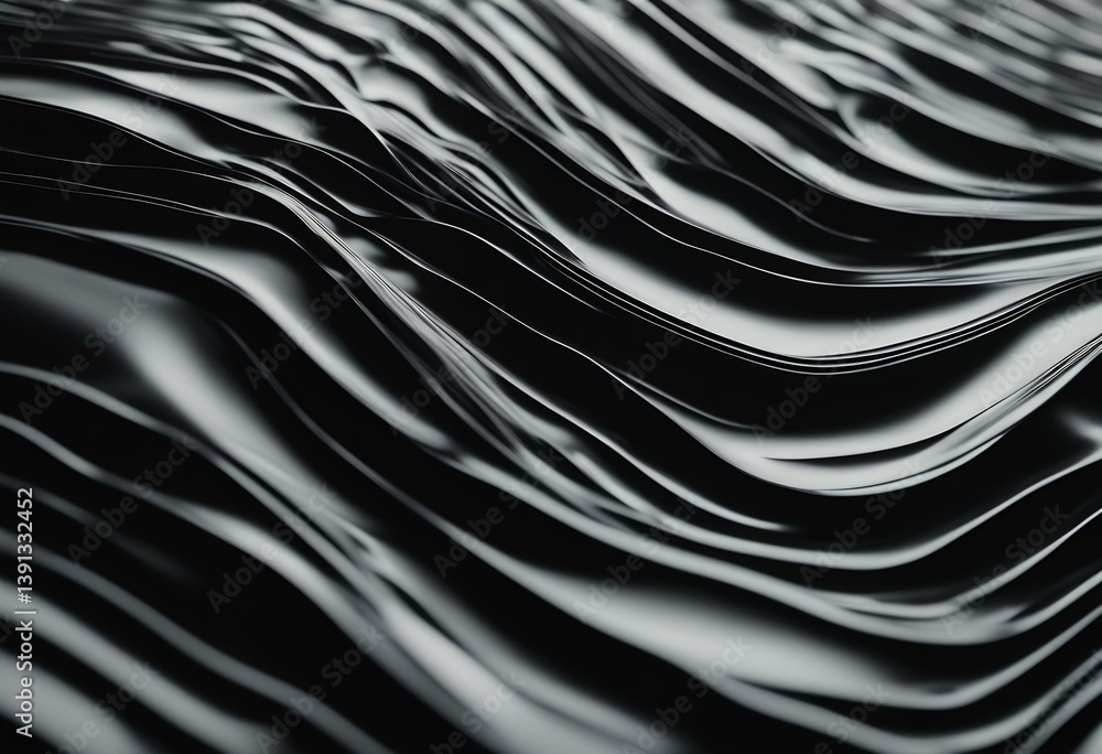 Poster black waves background 3d surfaces trendy abstract modern fabric bend curve layer curvy sheet textil