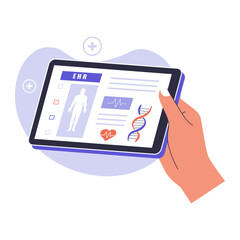 Illustration of electronic health record. Illustrations for websites, landing pages, mobile apps, posters and banners. Trendy flat vector illustrations