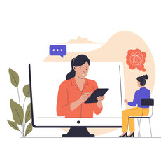 Online Mental Health Consultation Illustration. Teletherapy and Psychological Support. Illustrations for websites, landing pages, mobile apps, posters and banners