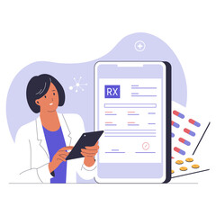 Digital Prescription Illustration. Online Medical Prescription Concept. Illustrations for websites, landing pages, mobile apps, posters and banners