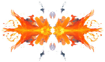 Abstract mirrored fire and water on trasparent background