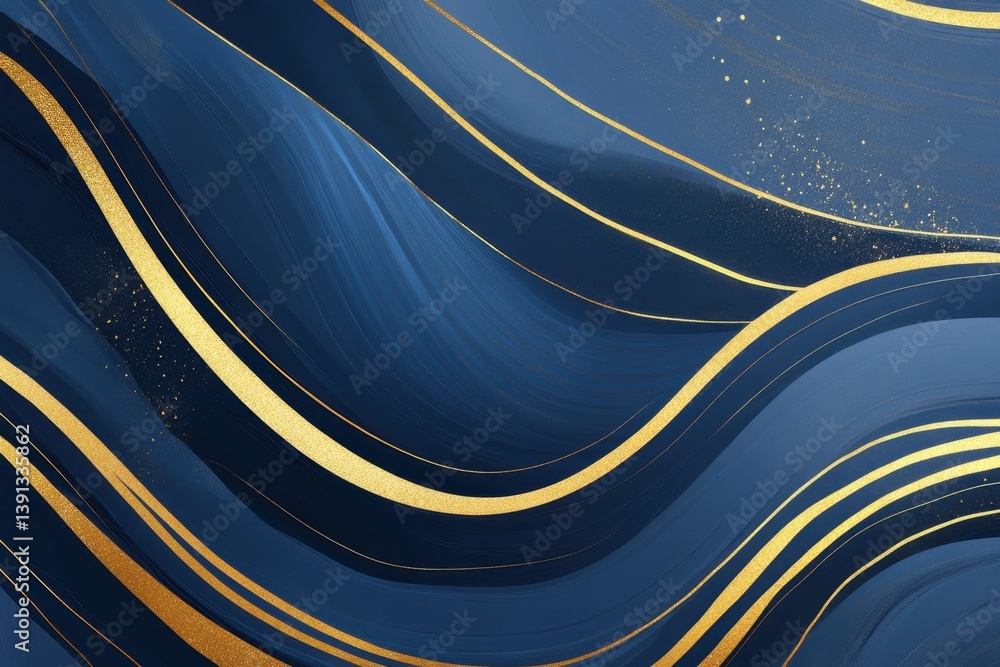 Poster elegant navy blue abstract background with flowing golden lines creating a luxurious and sophisticat