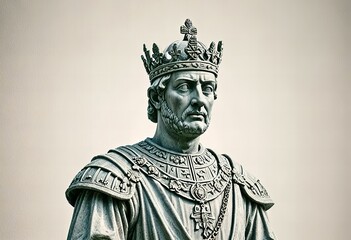 Elegant Showing Tudor king statue, isolated against a white background.