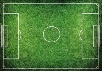 Aerial View of Soccer Field with Green Grass and White Lines