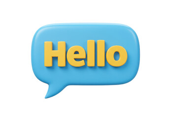 Blue speech bubble with 'hello' text