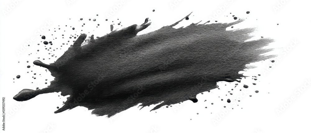 Poster abstract black ink splash on white backdrop creating a dynamic and artistic texture for graphic desi