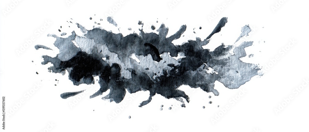 Poster dramatic monochrome watercolor splash on white paper conveying artistic expression and abstract desi