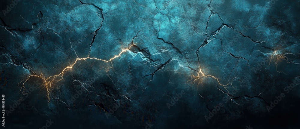 Poster dramatic teal stone texture background with golden lightning strikes creating a powerful visual mood