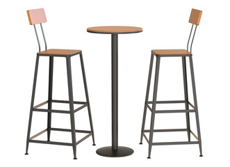 Bar Table and Round Bar Table. Pub Dining Table. Wooden Bar stools with high table. Round wooden table and two chairs bar isolated. 