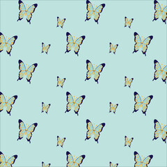 Seamless pattern with bright blue butterflies